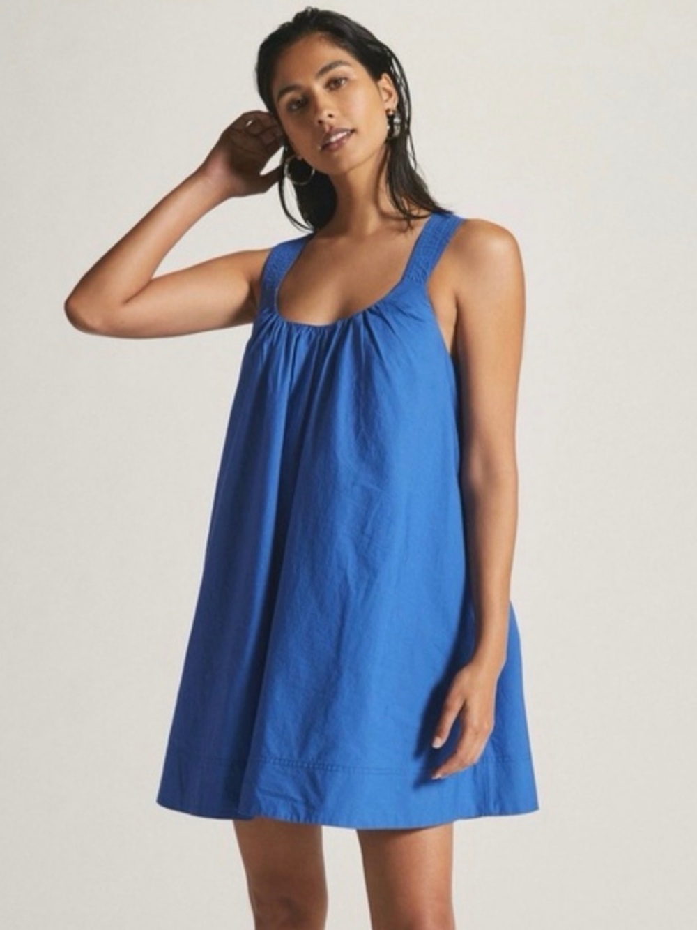Maeve Anthropologie Crossback Poplin Swing Mini Dress Cobalt Blue - Picture 3 of 11